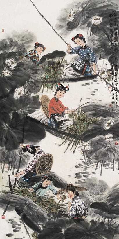 冯远 2005年作 采莲图 镜心